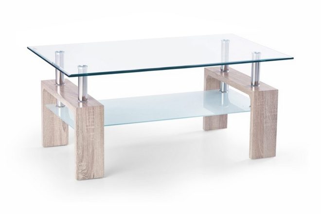 Soffbord demitranila 100 cm med förvaring hylla - glas/ekfärg