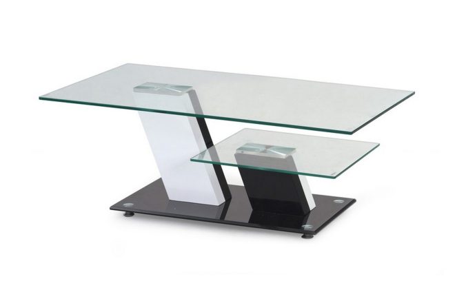 Soffbord nelida 110 cm med förvaring hylla - glas/svart/vit