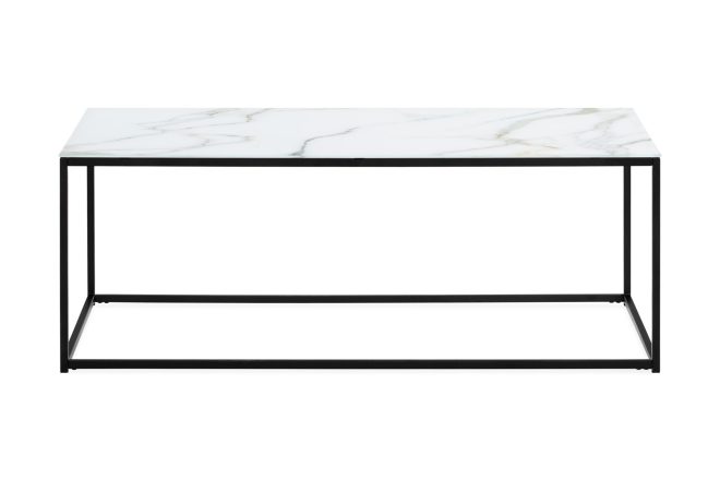 Soffbord valeria 120 cm marmormönster - glas/vit/svarta ben
