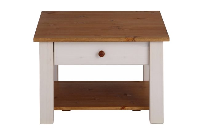 Soffbord yamina 60 cm med förvaring låda + hylla - vit/brun