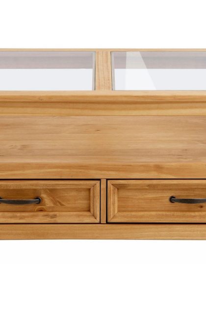 Soffbord sedina 100 cm med förvaring 2 lådor + hylla - glas/brun