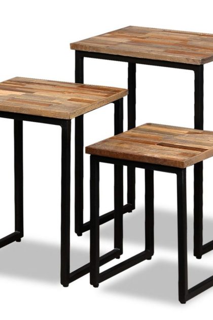 Satsbord 3 delar massivt återvunnet teakträ - brun