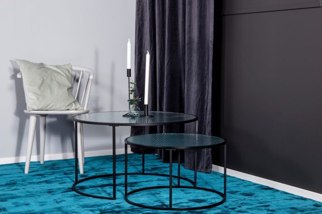Twin satsbord 80 cm runt 2 bord - glas/svart