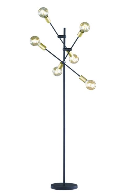 Trio lighting cross golvlampa 6l e27 mattsvart/ guld -