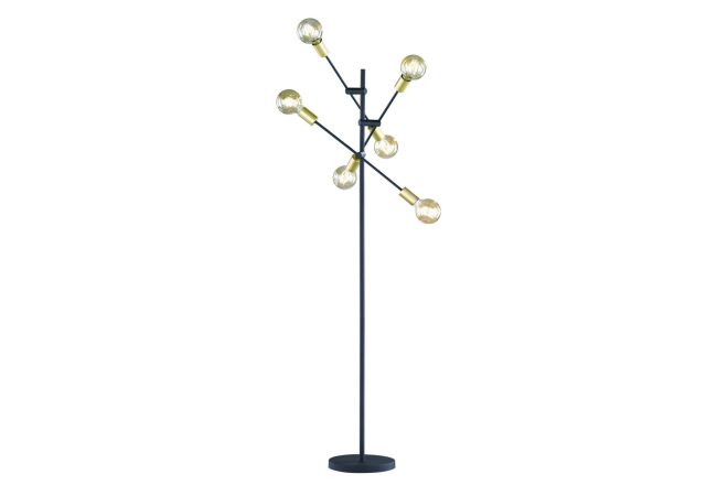 Trio lighting cross golvlampa 6l e27 mattsvart/ guld -