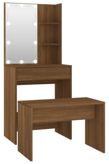 Bebasic sminkbord led brun ek konstruerat trä - brown