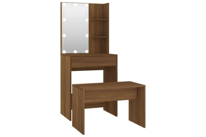 Bebasic sminkbord led brun ek konstruerat trä - brown