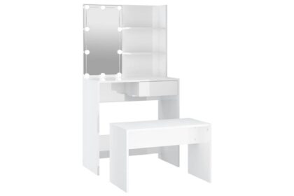 Bebasic sminkbord led vit högglans konstruerat trä - white