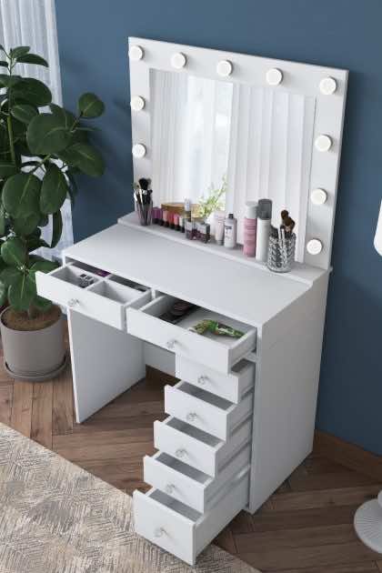 Sminkbord ramender 90 cm - vit