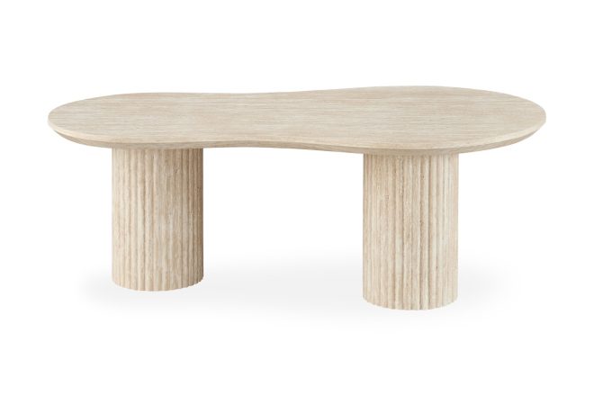 Asymmetriskt soffbord uppveda travertin utseende 130x70 cm - beige