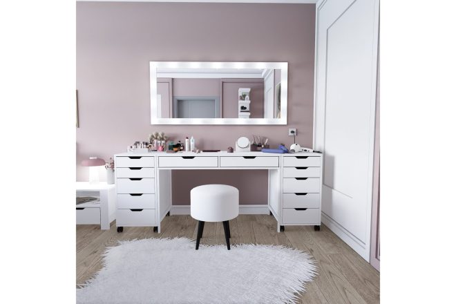 Stort sminkbord 200 cm mattvit