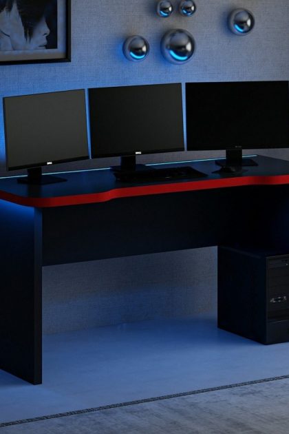 Gamingbord hind 150x60 cm - svart/röd