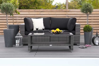 Loungegrupp utomhus bahamas 2-sits bord m hylla - grå