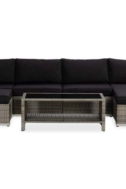 Loungegrupp utomhus bahamas 6-sits bord m hylla - grå