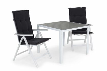 Caféset tunis 90x90 + 2 monaco positionsstol m dyna - vit|grå