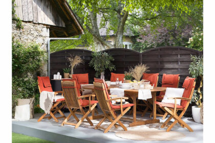 Trädgårdsmöbelset med utebord+8 utestolar maui - trä|natur