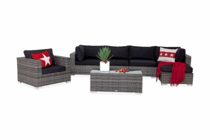 Loungegrupp utomhus bahamas 6-sits bord - divan|bord fåtölj grå