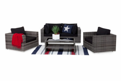 Loungegrupp utomhus bahamas 4-sits 1 bord m hylla - 2 fåtöljer grå