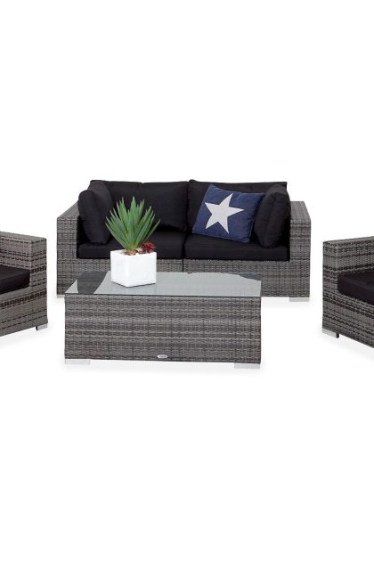 Loungegrupp utomhus bahamas 4-sits 1 bord - 2 fåtöljer grå