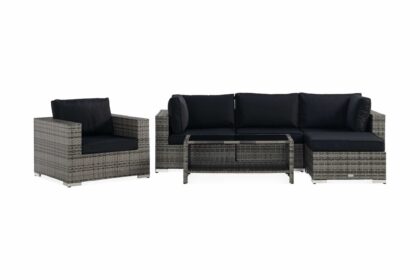 Loungegrupp utomhus bahamas 5-sits bord m hylla - divan fåtölj grå