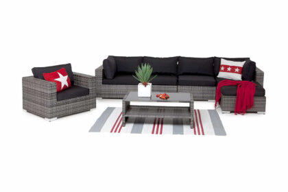 Loungegrupp utomhus bahamas 6-sits bord m hylla - divan fåtölj grå