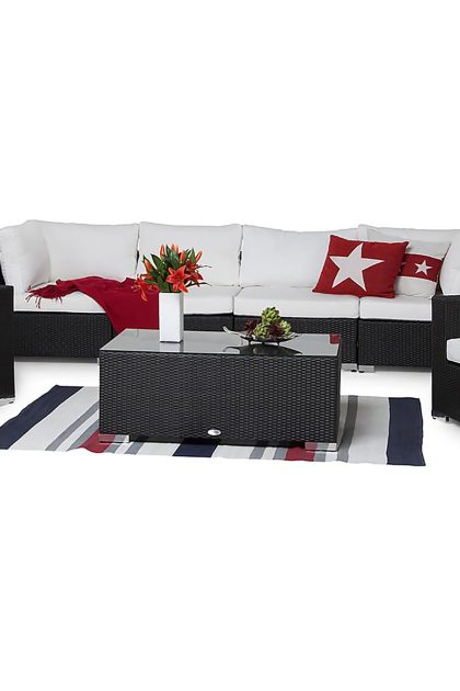 Loungegrupp utomhus bahamas 6-sits 1 bord - 2 fåtöljer svart