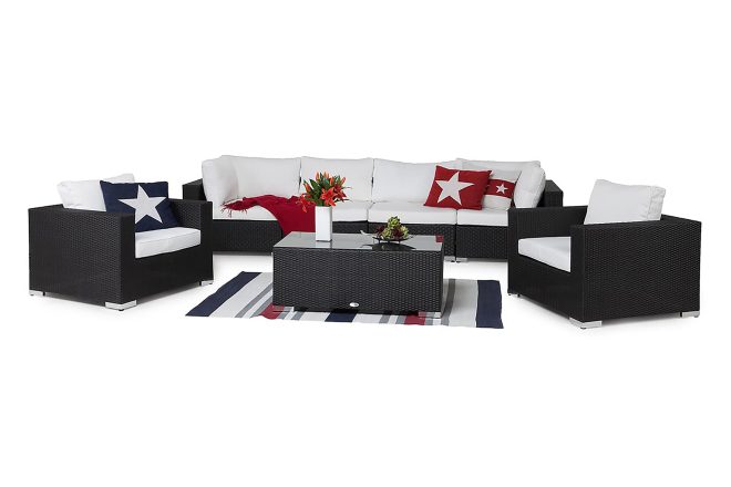 Loungegrupp utomhus bahamas 6-sits 1 bord - 2 fåtöljer svart