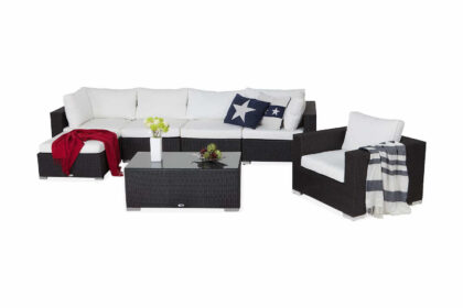 Loungegrupp utomhus bahamas 6-sits bord - divan/bord fåtölj svart