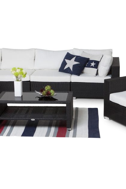 Loungegrupp utomhus bahamas 6-sits bord m hylla - divan fåtölj svart