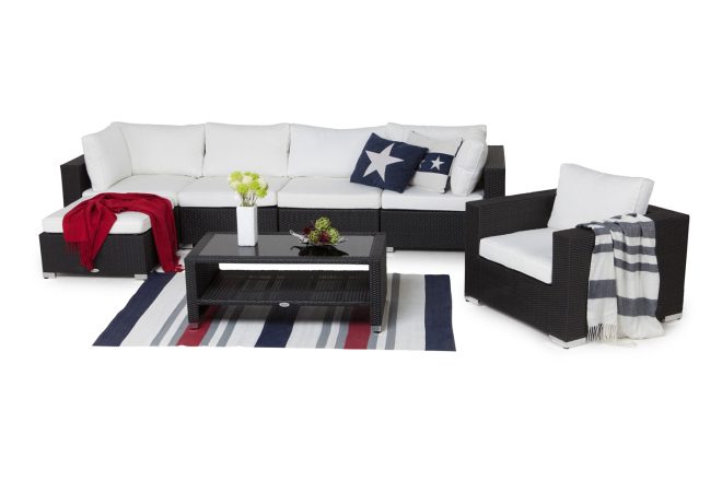 Loungegrupp utomhus bahamas 6-sits bord m hylla - divan fåtölj svart