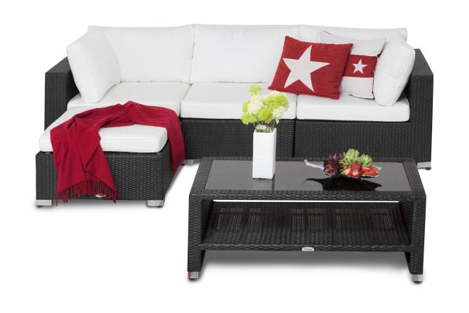 Loungegrupp utomhus bahamas 4-sits bord m hylla - divan/bord svart