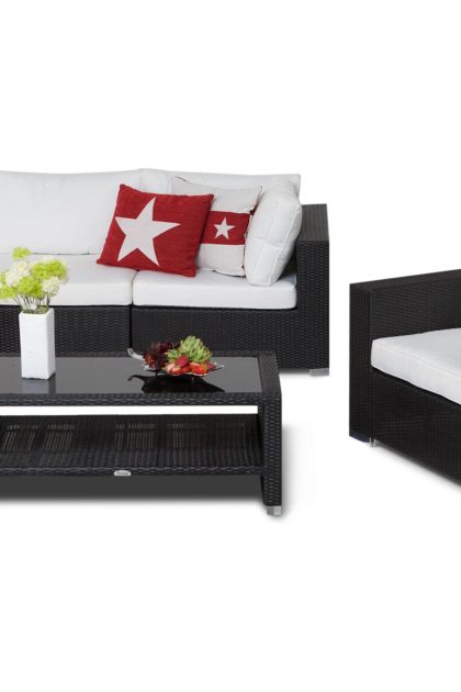 Loungegrupp utomhus bahamas 5-sits bord m hylla - divan fåtölj svart