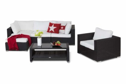 Loungegrupp utomhus bahamas 5-sits bord m hylla - divan fåtölj svart