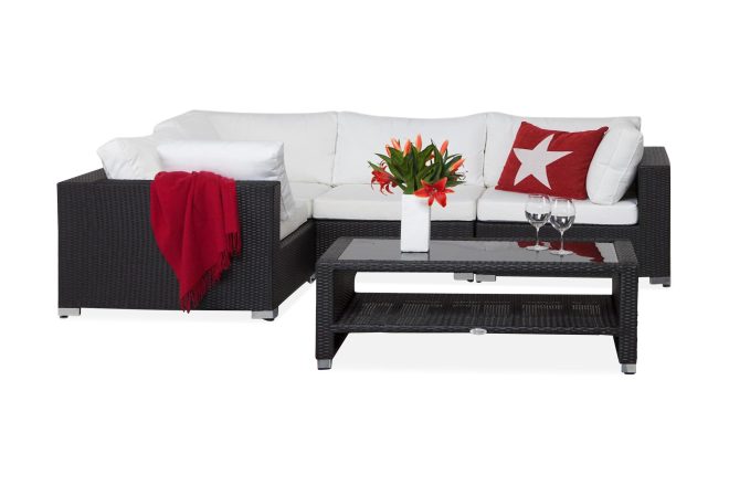 Loungegrupp utomhus bahamas 4-sits bord m hylla - svart