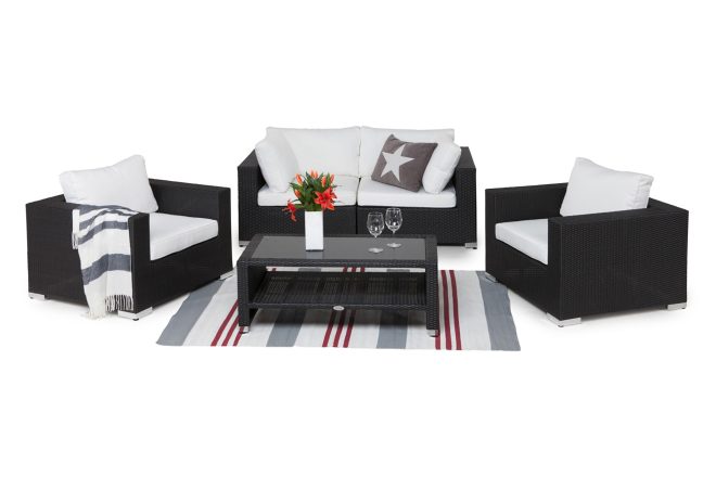 Loungegrupp utomhus bahamas 4-sits bord m hylla - svart