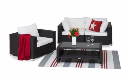 Loungegrupp utomhus bahamas 3-sits bord m hylla - fåtölj svart