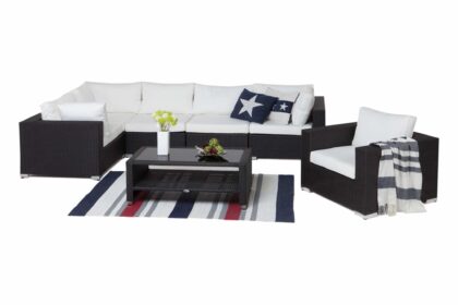 Loungegrupp utomhus bahamas 6-sits bord m hylla - fåtölj svart