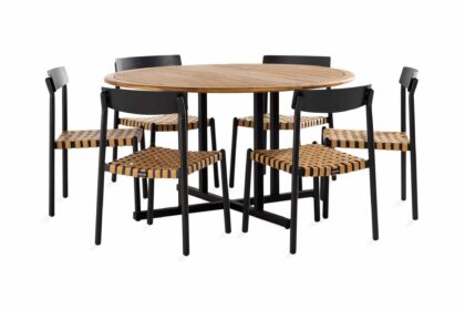 Matgrupp utomhus lines + 6 buckle matstolar - svart