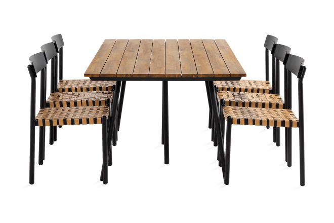 Matgrupp utomhus trio + 4 buckle matstolar - svart