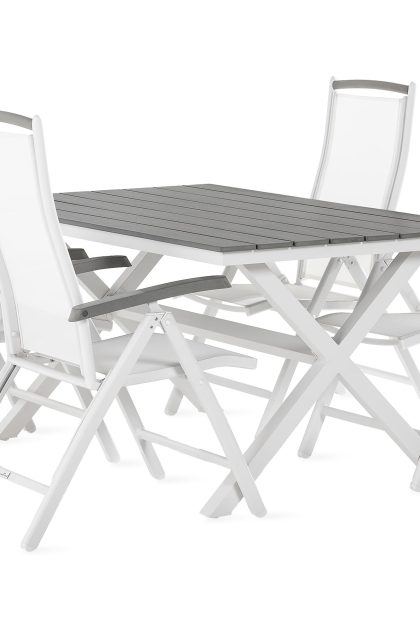 Matgrupp utomhus tunis 150 cm + 4 monaco lyx positionstolar - svart/vit