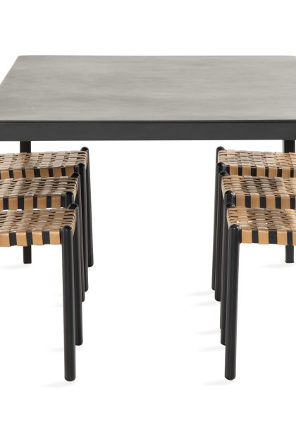 Matgrupp utomhus alex 200x100 cm + 6 buckle matstol - svart/grå stenlook/beige