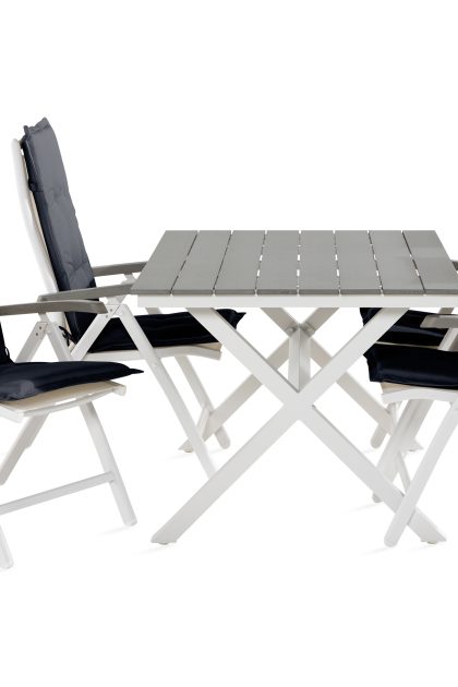 Matgrupp utomhus tunis 150 cm + 4 monaco positionstolar - vit