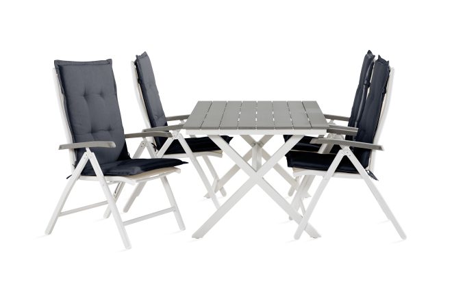 Matgrupp utomhus tunis 150 cm + 4 monaco positionstolar - vit
