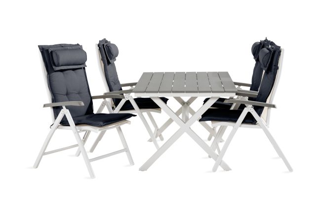 Matgrupp utomhus tunis 150 cm + 4 monaco lyx positionsstolar m dyna - svart|grå|vit