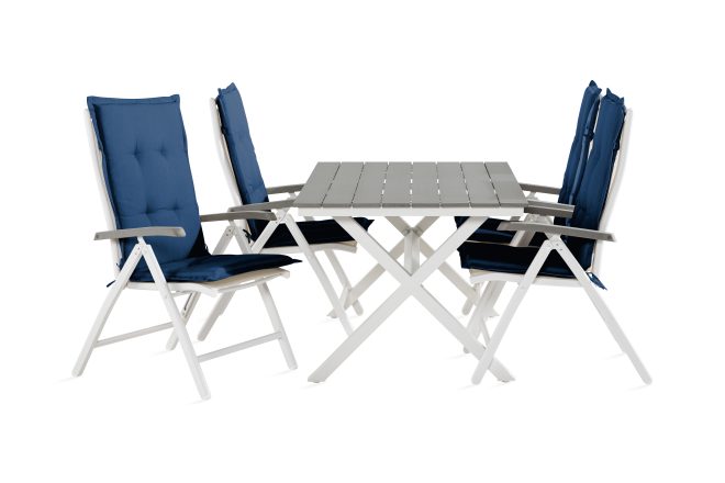 Matgrupp utomhus tunis 150 cm + 4 monaco lyx positionsstolar m dyna - svart|blå|vit