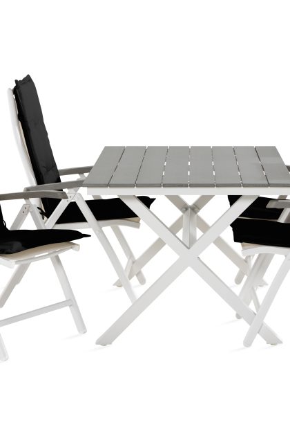 Matgrupp utomhus tunis 150 cm + 4 monaco lyx positionsstolar m dyna - svart|vit