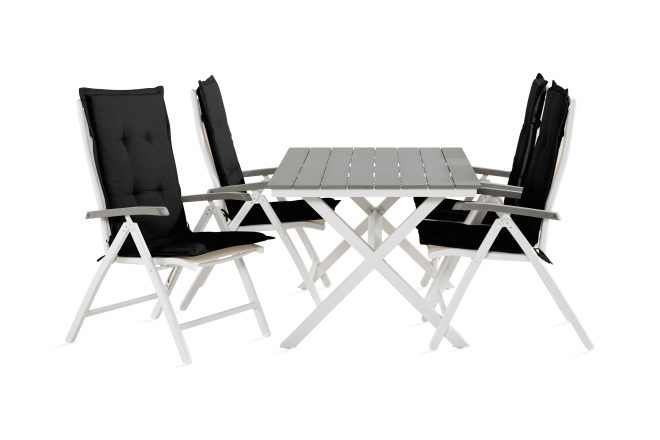 Matgrupp utomhus tunis 150 cm + 4 monaco lyx positionsstolar m dyna - svart|vit