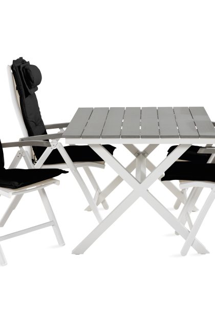 Matgrupp utomhus tunis 150 cm + 4 monaco lyx positionsstolar m dyna - svart/vit