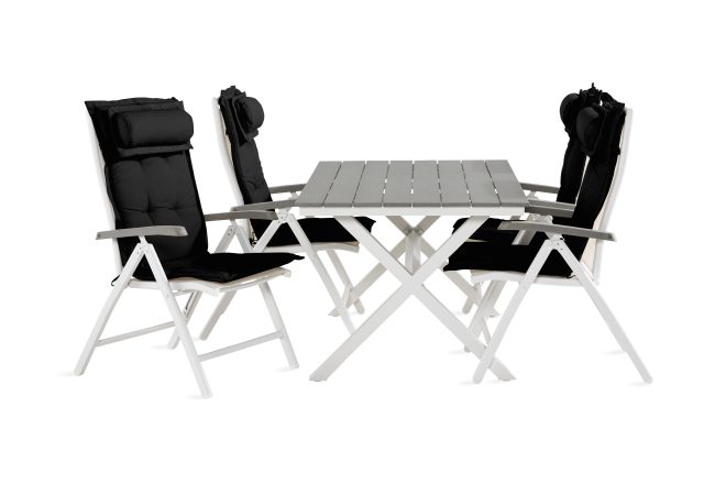 Matgrupp utomhus tunis 150 cm + 4 monaco lyx positionsstolar m dyna - svart/vit