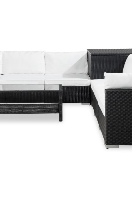 5-sits loungegrupp utomhus bahamas - svart hörndynbox bord m hylla